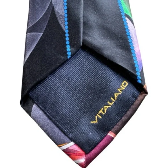 Vitaliano Italian Handmade Silk Tie Geometric Swirls & Lines Vibrant Colors - Picture 7 of 11